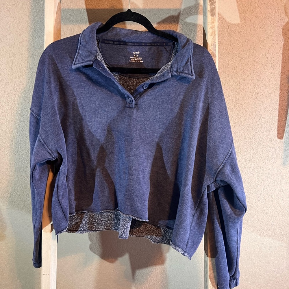 Aerie Crop Polo Sweatshirt Sz Med EUC